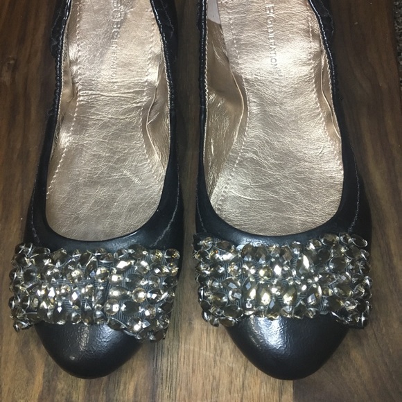 BCBG Bling Rhinestone Bow Black Ballet Flats - Picture 2 of 7